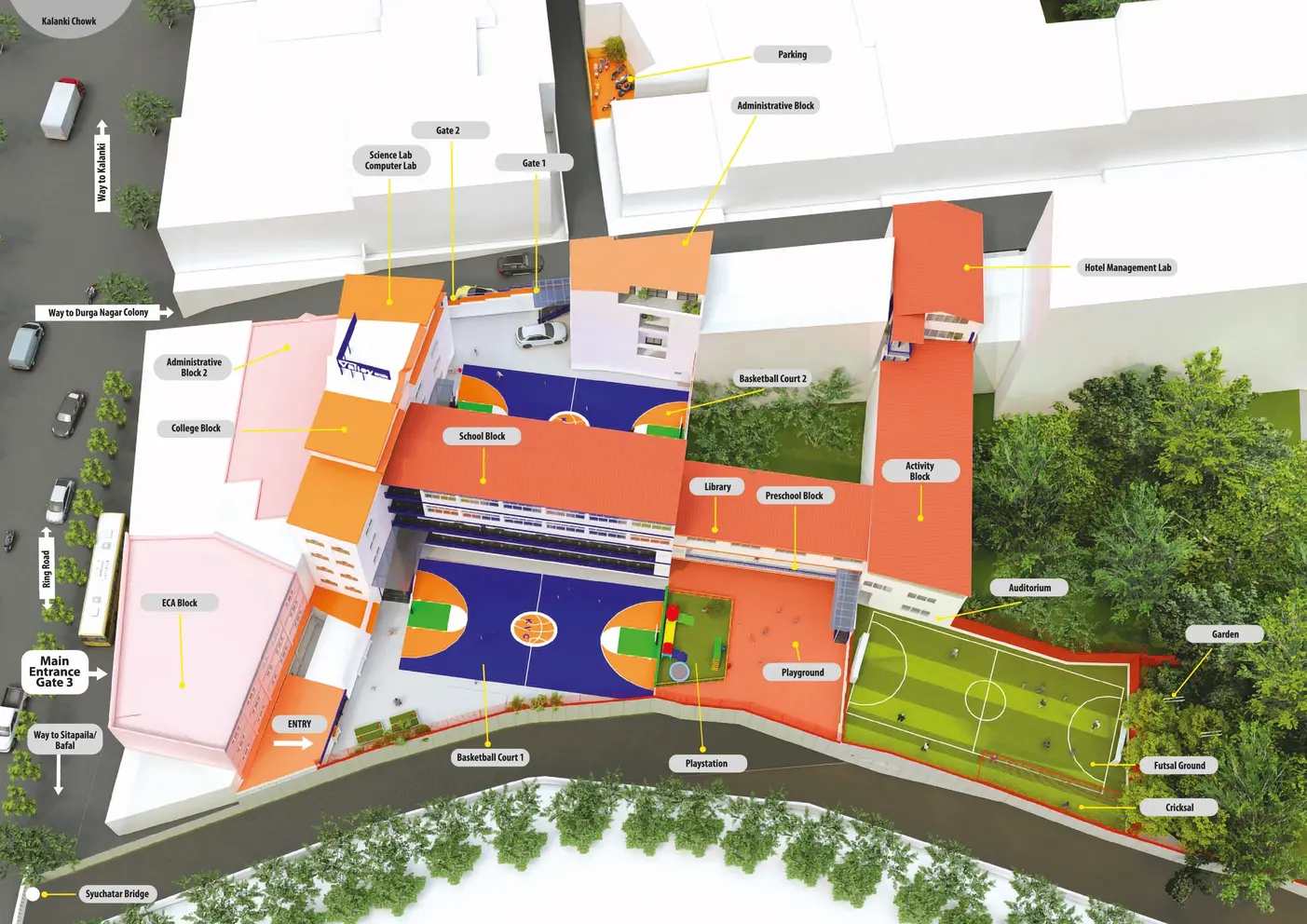 Kathmandu Valley School and College in 3D view